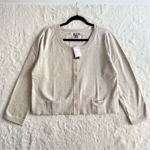 J. Jill Cardigan Sweater Women’s‎ Large Oatmeal Preppy Office Minimalist NEW
